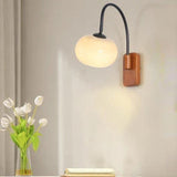 Bauhaus Khaki Swivel Glass Wall Lamp With Wood Finish