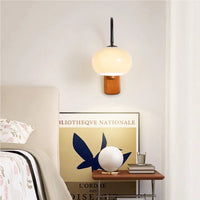 Bauhaus Khaki Swivel Glass Wall Lamp With Wood Finish