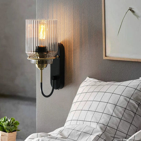 Vintage Wall Lamp With Ribbed Glass Shade