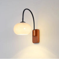 Bauhaus Khaki Swivel Glass Wall Lamp With Wood Finish