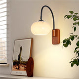 Bauhaus Khaki Swivel Glass Wall Lamp With Wood Finish