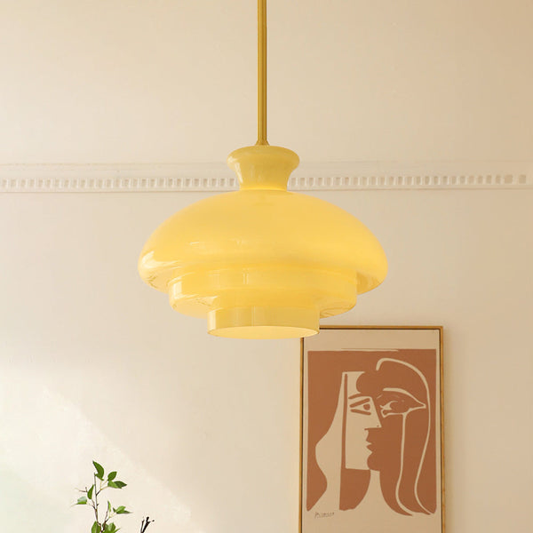 Bauhaus Pendant Lamp Of Cream Yellow Glass