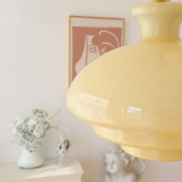 Bauhaus Pendant Lamp Of Cream Yellow Glass