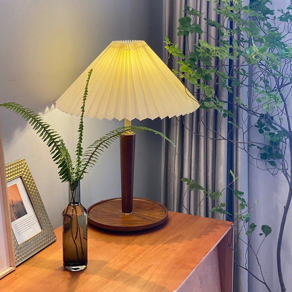 Vintage Pleated Wooden Table Lamp