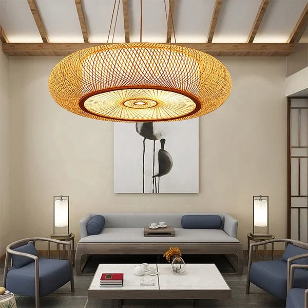BambuLoom Grace: Handmade Bamboo Rattan Pendant Light