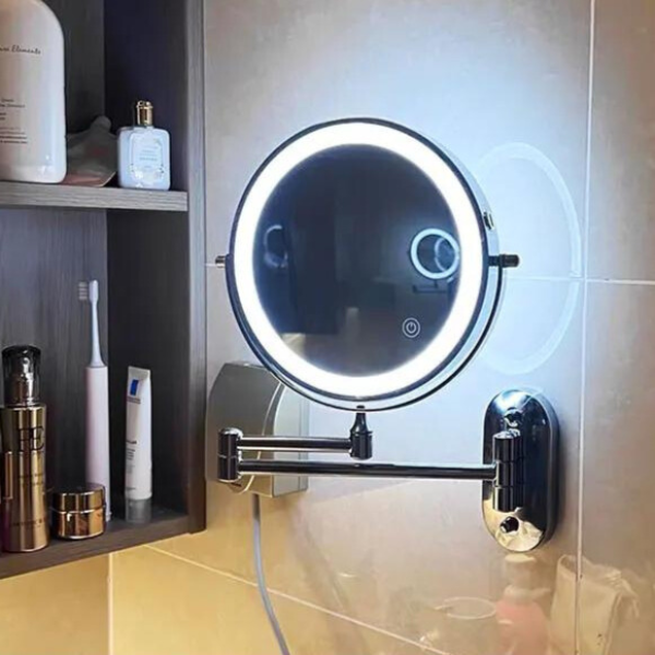 Black Rechargeable LED Magnifying Mirror For Makeup And Bathroom