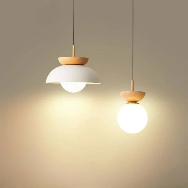 Minimalist Scandinavian Pendant Lamp Made of Half Wood