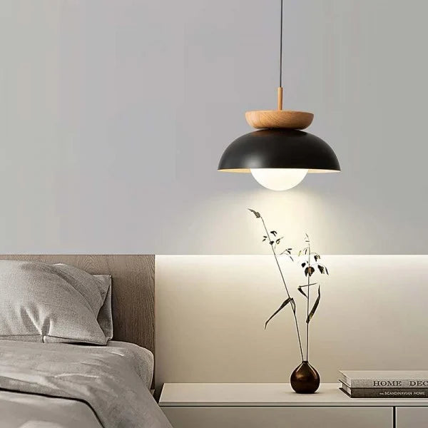 Minimalist Scandinavian Pendant Lamp Made of Half Wood