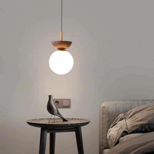 Minimalist Scandinavian Pendant Lamp Made of Half Wood