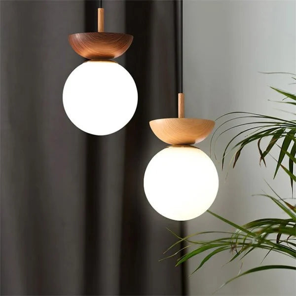 Minimalist Scandinavian Pendant Lamp Made of Half Wood