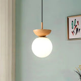 Minimalist Scandinavian Pendant Lamp Made of Half Wood