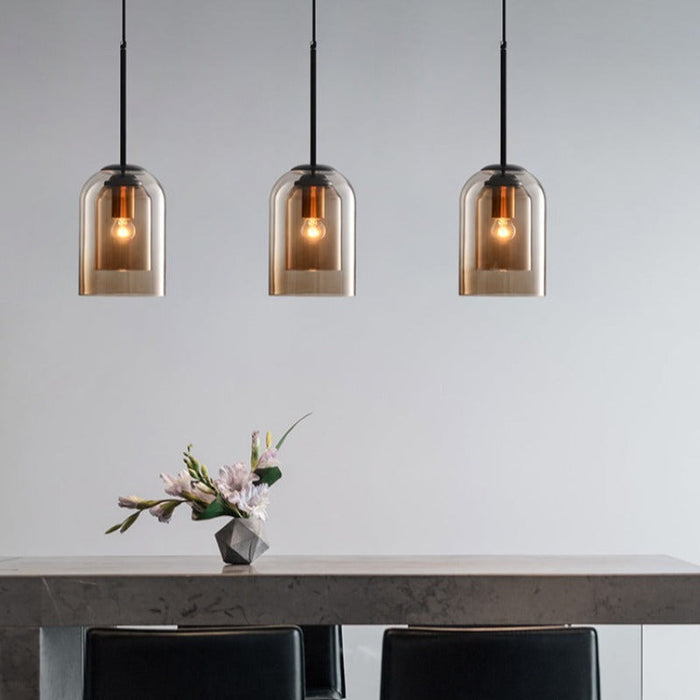 Mica Mid-Century Pendant Lamps With Double Glass