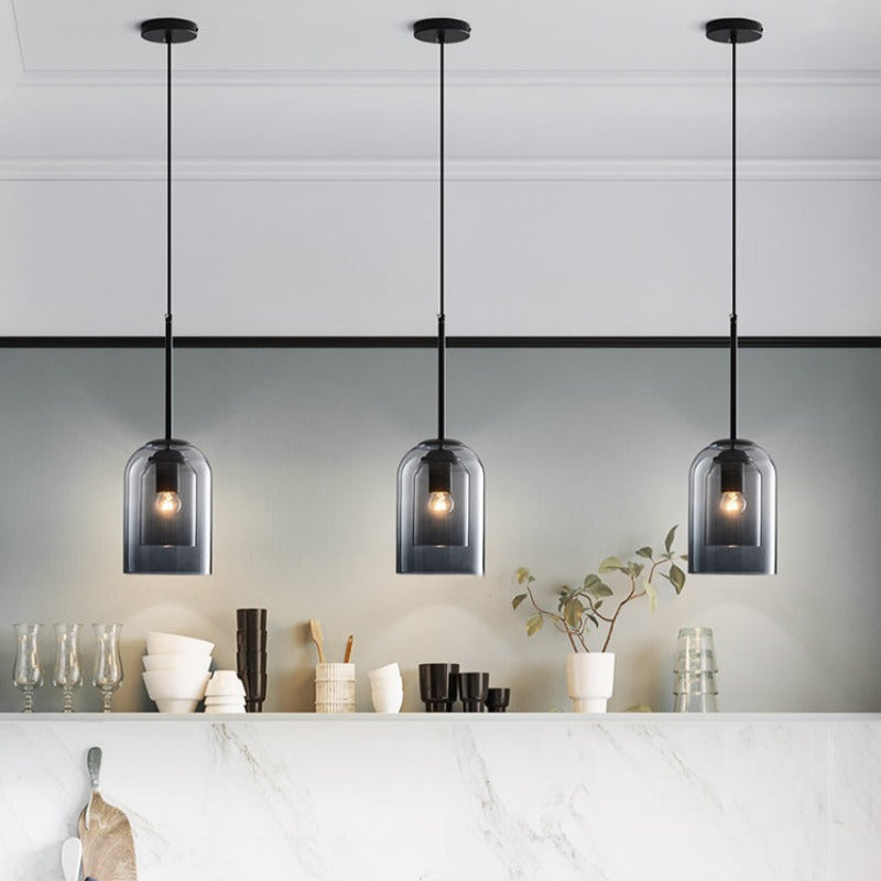 Mica Mid-Century Pendant Lamps With Double Glass